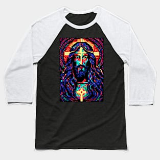 Pixelated neon Jesus Christ Baseball T-Shirt